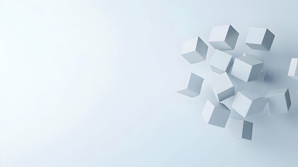 Obraz premium Abstract 3D Render of White Cubes Clustered on Pale Blue Background With Soft Lighting