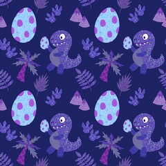 Seamless Easter pattern with dinosaur and eggs for wallpaper and fabrics and textiles and packaging 