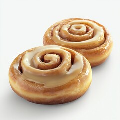 Fototapeta premium Two delicious cinnamon rolls, glistening with a sweet glaze. A perfect treat for any occasion!