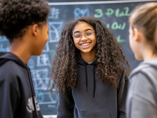 Students Collaborating on Math Problem at School