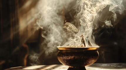 Mystical incense smoke rising from a traditional bowl
