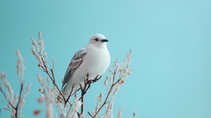 Small bird perched on a branch against a blue sky