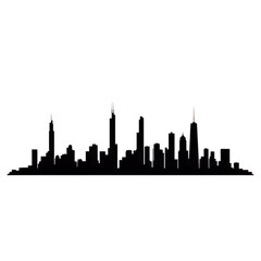 Naklejka premium City skyline silhouette featuring prominent buildings and skyscrapers against a transparent background captured at dusk