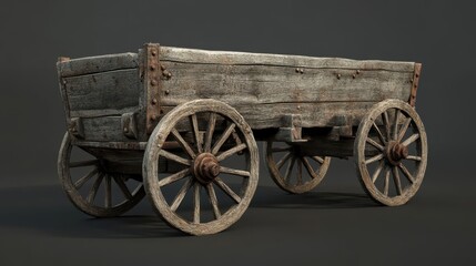 Fototapeta premium A weathered and aged wooden cart with spoked wheels