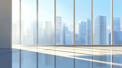 Bright morning light fills minimalist office space