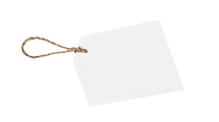 A blank white tag with a string, perfect for labeling items or gifts in various creative projects isolated on white background.