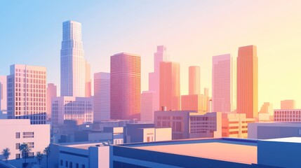 Fototapeta premium An urban landscape comprised of several large buildings during the sunset