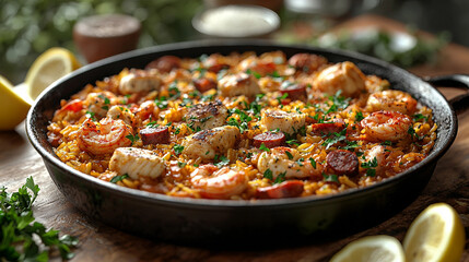 A Pan Of A Pan Of Food With Shrimp And Other Ingredients (AI Image)