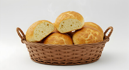 Brazilian French Bread Basket  Fresh Artisan Rolls on White Background