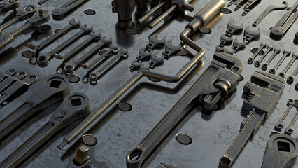 Fototapeta premium The Tool on metal plate for Background concept 3d Rendering.