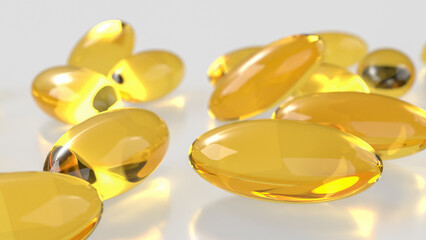 The Yellow pill for Fish oil or Heathy concept 3d Rendering.