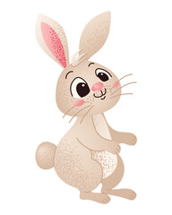 Cute friendly Easter bunny on a white background. Cartoon rabbit illustration. Easter celebration and springtime holidays.