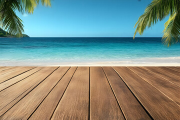 Fototapeta premium Tropical Beach Wooden Deck Background Illustration