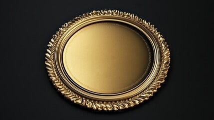 An ornate golden serving tray presented on a dark background