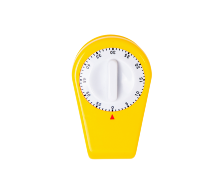 Yellow kitchen timer in the form of a clothespin, for precise keeping of cooking time, isolated on transparent background, a simple but effective tool for time management in the kitchen,