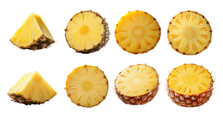 Sliced Pineapple Variety Arrangement on a White Background, PNG bundle collection, Isolated on Transparent Background
