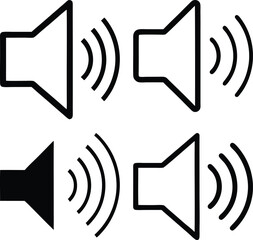  Speaker Icon, Set with Sound Waves vector illustration