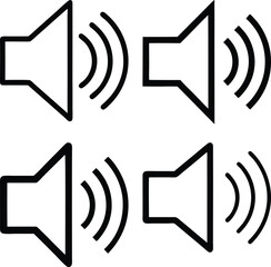  Speaker Icon, Set with Sound Waves vector illustration