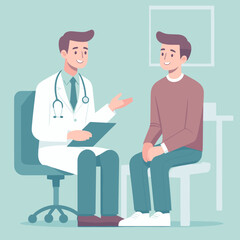 Obraz premium A cheerful doctor in a white coat consulting a male patient in a friendly setting 