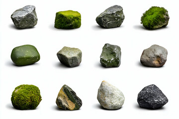 Twelve Stones and Moss Realistic Image Collection