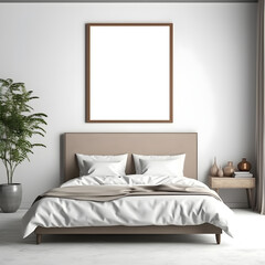Luxury Bedroom Interior with Blank Wall Art Space for Design Mockup