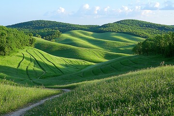Fototapeta premium Rolling Hills Sunset Meadow Path.