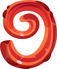 Fast food sweet pastry spiral meal alphabet font typeface digit 9 nine. Street menu meal math typeface figure, fast food cafe dessert vector kids ABC font digit. Takeaway appetizer alphabet number