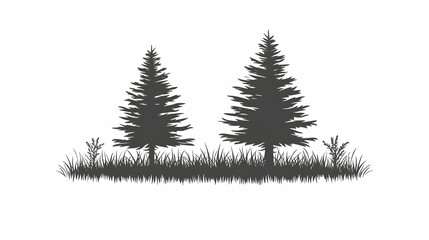 Obraz premium Silhouette Illustration Two Pine Trees Grass