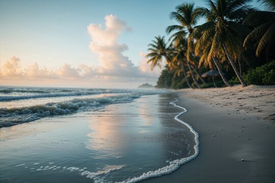 Tropical Beach Escape with Gentle Waves and Soft Bokeh Palms for Ultimate Relaxation