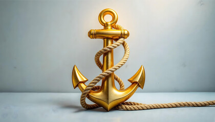golden anchor with a rope artistically