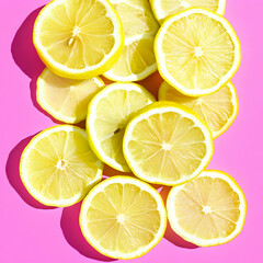 Vibrant Lemon Slices on Pink Background - Illustration