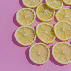 Fototapeta premium Vibrant Lemon Slices on Pink Background Illustration