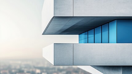Obraz premium A close-up image of a modern building with a minimalist facade featuring smooth, grey concrete and subtle blue accents