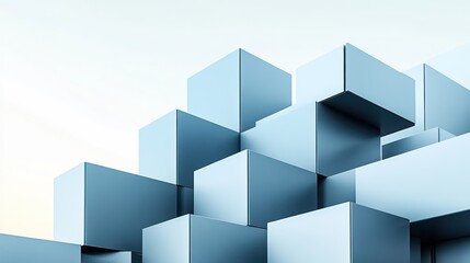 A close-up of a modern building with a facade in soft steel blue and matte gray, arranged in a series of interlocking geometric shapes