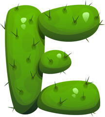 Wild West cowboy dessert cactus font type letter E. Wild West cowboy English alphabet typeset element, Western cartoon vector kids ABC symbol. Texas desert plant type sign or font letter