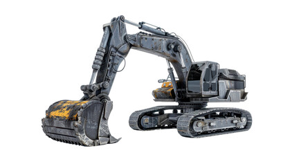 Fototapeta premium Powerful excavator with extended arm on transparent background