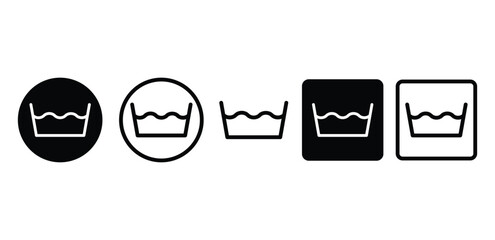 Washing Water Degree Instruction Symbols Black and White Color Icons Vector Design Illustration Set