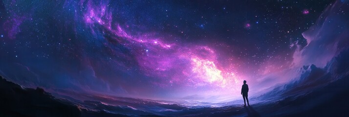 Fototapeta premium Gazing at the radiant milky way under a starry night sky with a glowing cosmic nebula