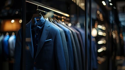 Elegant men's suits displayed in a luxury boutique