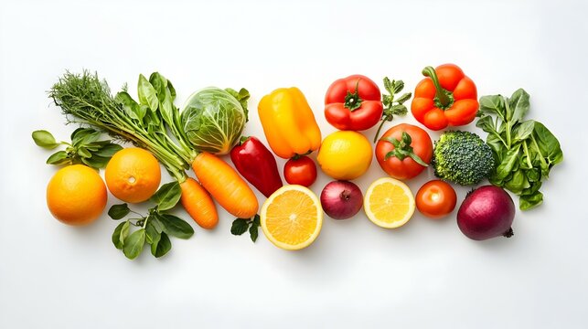 vegetables and fruits on a white background