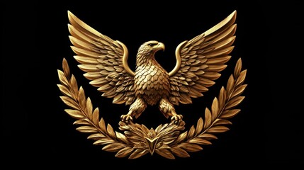 Obraz premium A Golden Sculpted Eagle With Outstretched Wings And Laurel Wreath