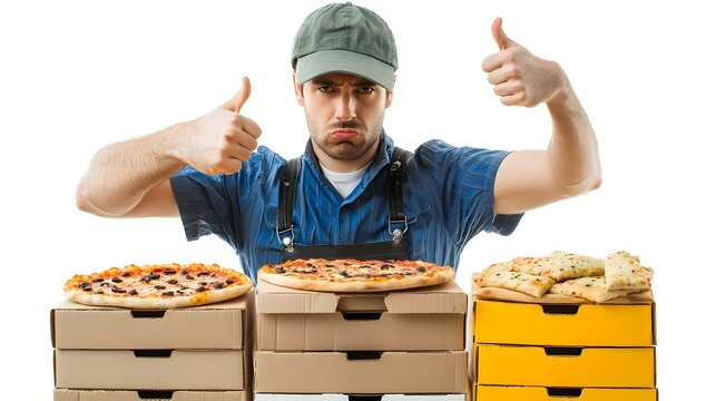 Pizza delivery caucasian man with work uniform