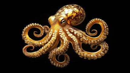 Obraz premium A golden octopus with multiple long tentacles and eyes is displayed