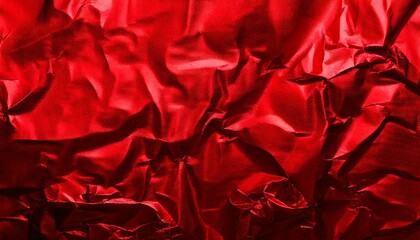 Red foil background. Foil texture. Wrinkled paper. Shining red background. Metal background.