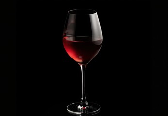 Red Wine in Stemmed Glass on Black Background