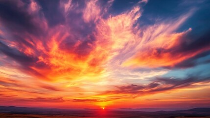 Obraz premium Vibrant Sunset Sky with Cityscape