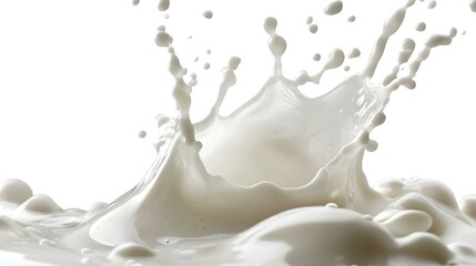 Delicious creamy milk splashing upwards on white