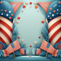 Obraz premium border frame american flags 4th of july concept background with copy space; independence day holiday concept