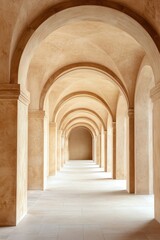 Fototapeta premium Beautiful series of arches in a secluded corridor with soft lighting, showcasing the elegance of architectural design during a quiet afternoon