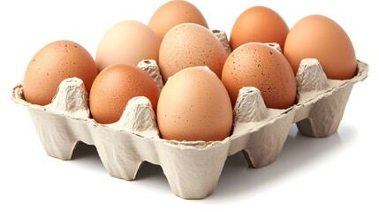 Fresh brown eggs in a cardboard carton